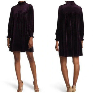 Gabby Skye women's Long Sleeve Velvet Mini Dress In Plum Size 10 $139 NWT
